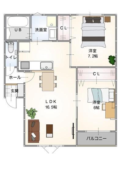 カテリーナ防府新橋 ウエスト(2LDK/2階)の間取り写真