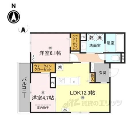 RETORIA瓦口ウエスト(2LDK/3階)の間取り写真