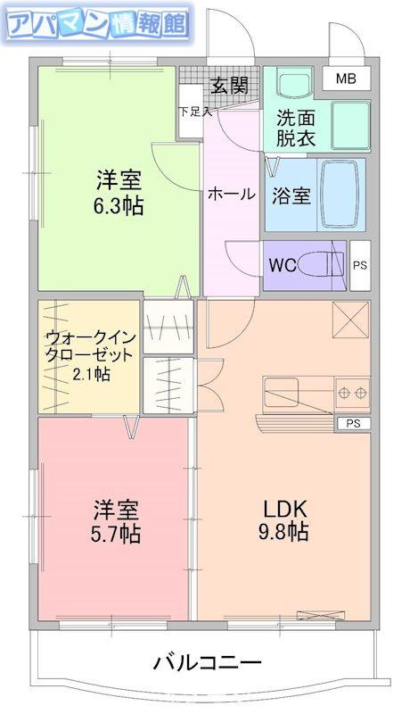 サニーサイドアップ弐番館(2LDK/1階)の間取り写真