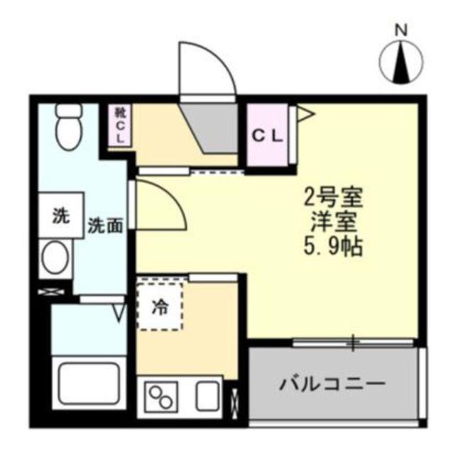 ベイルーム東本厚木(1K/2階)の間取り写真