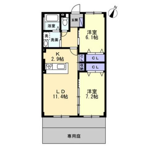フォブールロジュマンI(2LDK/1階)の間取り写真
