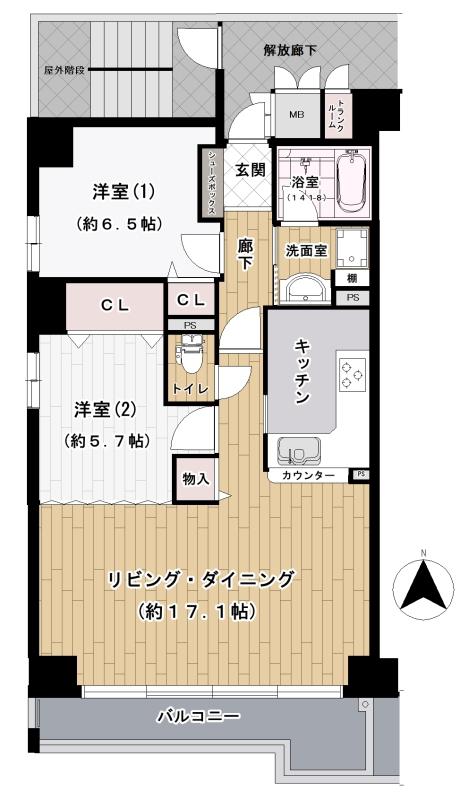 グランドムール上町台(2LDK/11階)の間取り写真