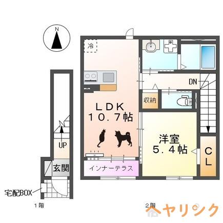 北名古屋市石橋アパート(1LDK/2階)の間取り写真