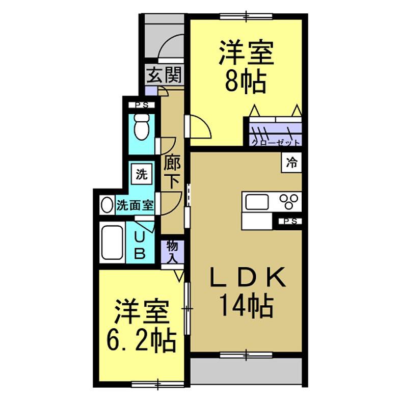 アスピリアI(2LDK/1階)の間取り写真
