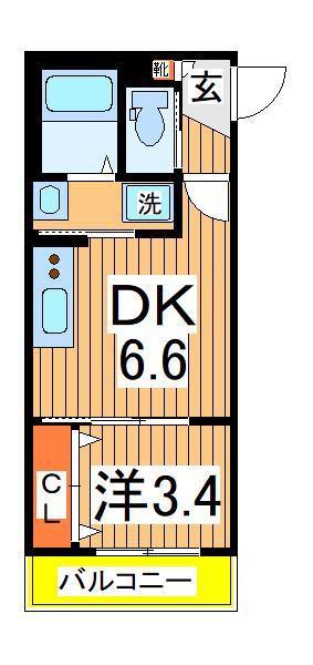 AJ南柏ウエストⅠ(1DK/2階)の間取り写真