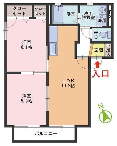 VALUGE豊岡F棟(2LDK/1階)の間取り写真