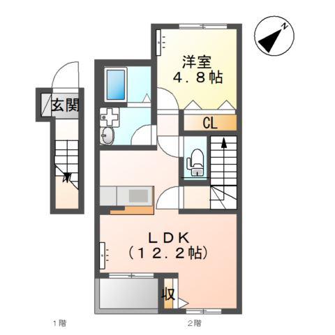 フィエスタII(1LDK/2階)の間取り写真