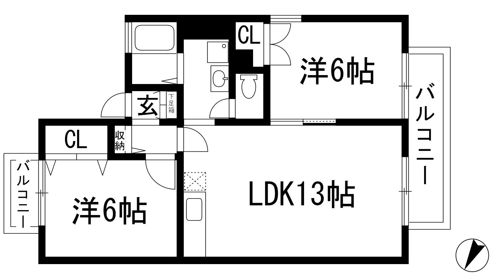 プリシェール(2LDK/2階)の間取り写真