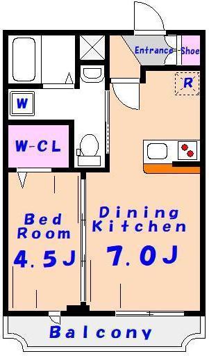 CRESCENT COURT(1DK/2階)の間取り写真
