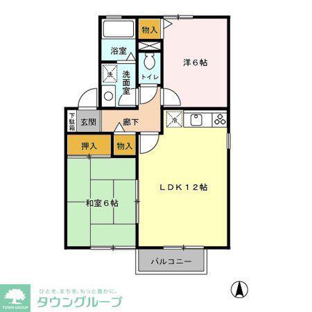 マロンハイツ C(2LDK/1階)の間取り写真