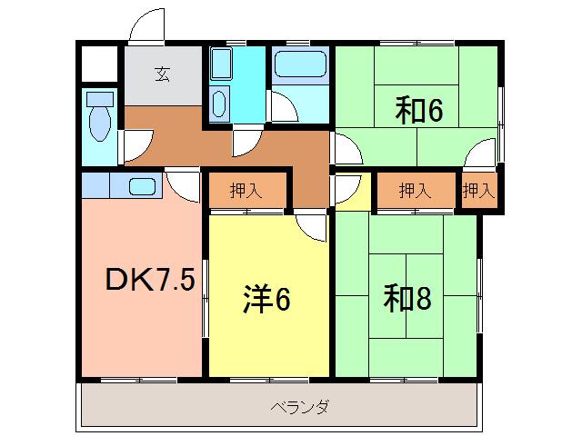 エスポワール桜(3DK/4階)の間取り写真