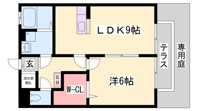 グランフォート B棟(1LDK/1階)の間取り写真