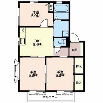 ベルベデーレ(3DK/2階)の間取り写真