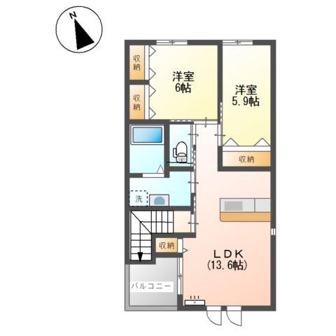 メルヴェーユI(2LDK/2階)の間取り写真