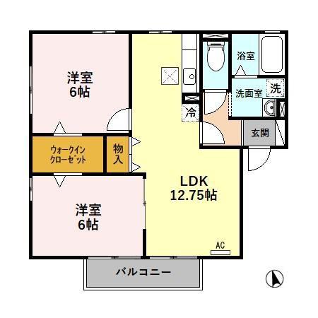 HIGH AVENUEII A(2LDK/1階)の間取り写真