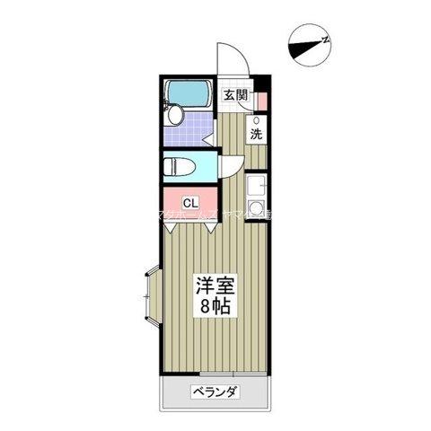 ロックハイツⅠ(ワンルーム/2階)の間取り写真