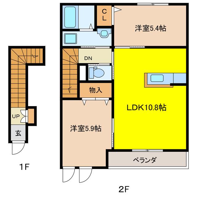 JR東海道本線 大垣駅 バス乗車時間:12分 最寄りバス停で下車 徒歩3分 2階建 築13年(2LDK/2階)の間取り写真