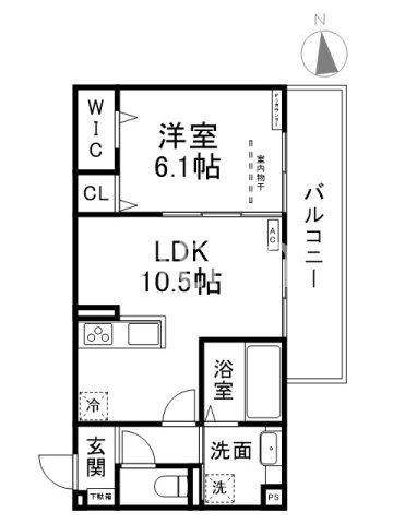 GRAMM竹田B棟(1LDK/3階)の間取り写真