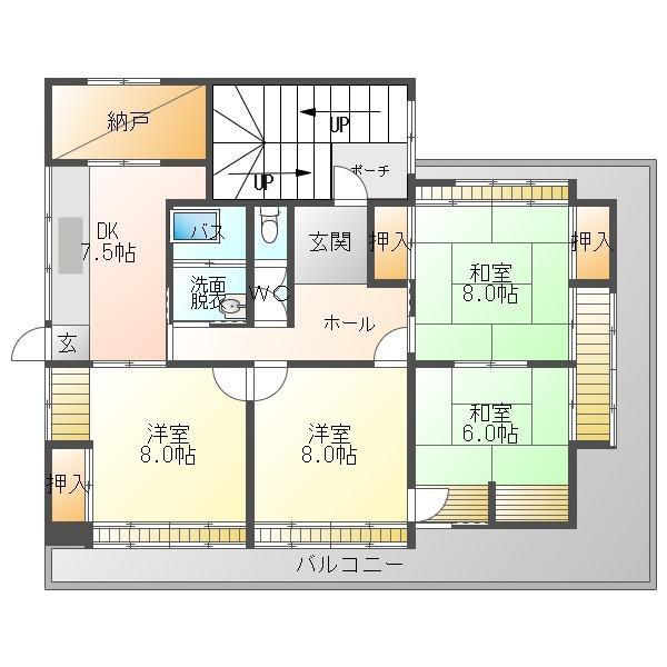 原口ビル(4SDK/2階)の間取り写真