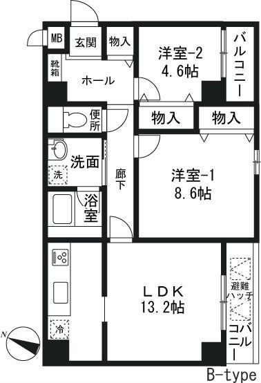 セヴェル方南町(2LDK/2階)の間取り写真