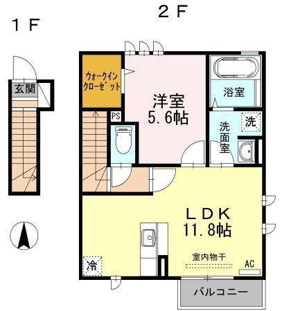 ラフィーネVII(1LDK/2階)の間取り写真
