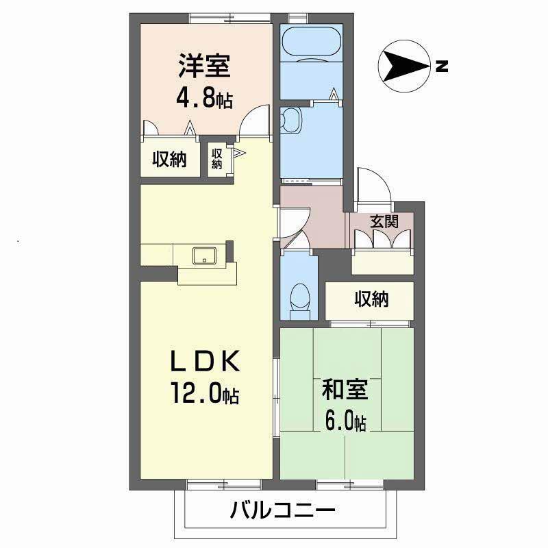 ディアス宮脇 B棟(2LDK/2階)の間取り写真