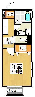 クレベール(1K/2階)の間取り写真