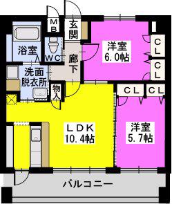 CASA愛宕南(2LDK/5階)の間取り写真