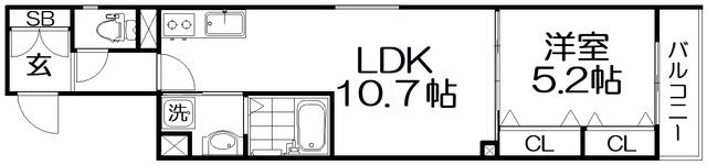 クリエオーレ私市(1LDK/1階)の間取り写真