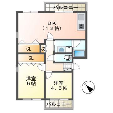 カーサフェリス(2LDK/1階)の間取り写真