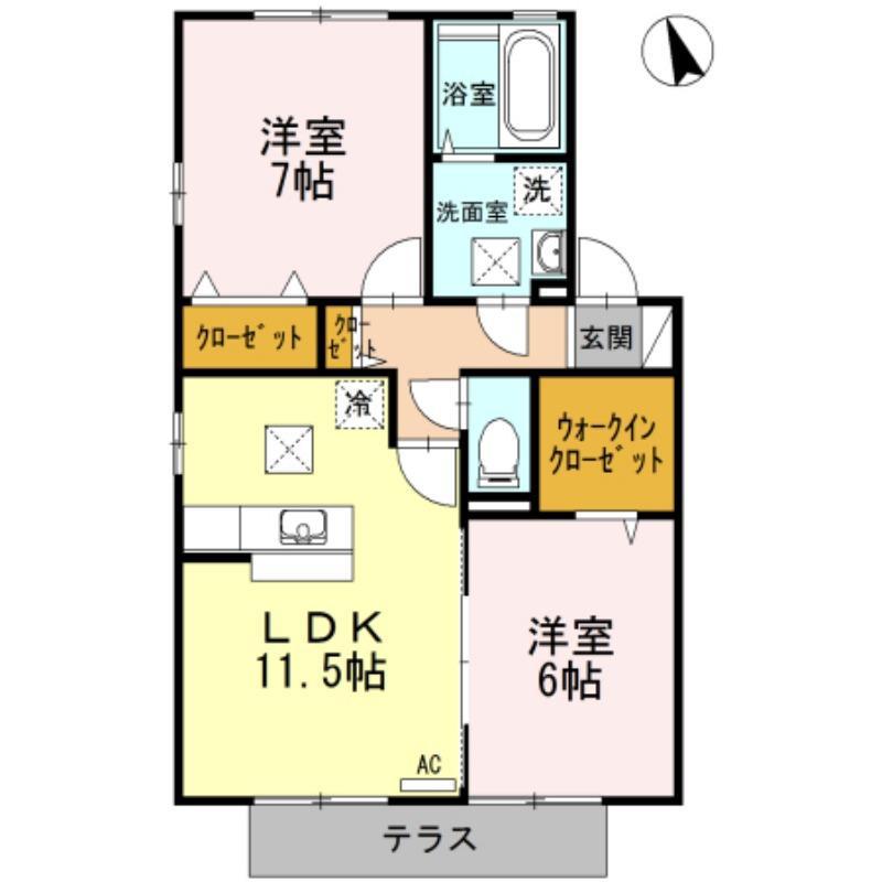 リビングタウン岩国B(2LDK/2階)の間取り写真