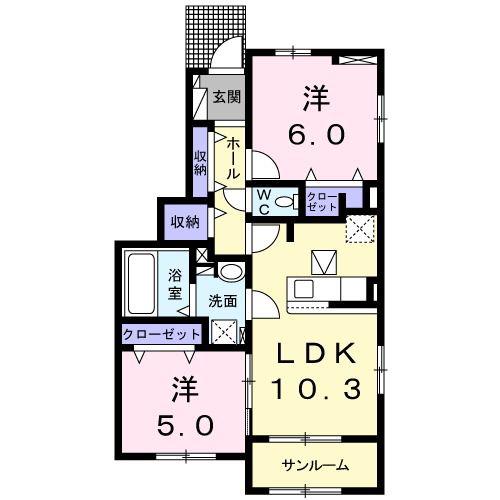 コンフォートガーデン(2LDK/1階)の間取り写真