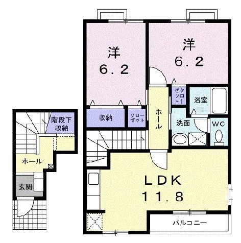 サンライズ末広(2LDK/2階)の間取り写真