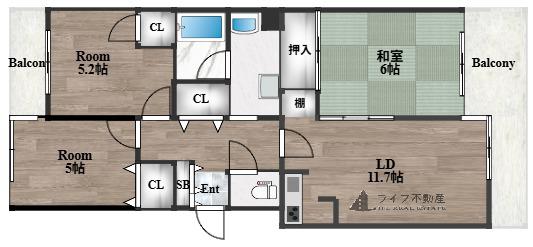 グランビュー山手(3LDK/3階)の間取り写真