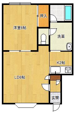 ハイツなかの(1LDK/2階)の間取り写真