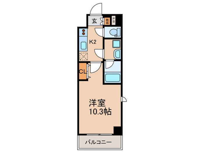 アスヴェル京都御所前III(1K/2階)の間取り写真