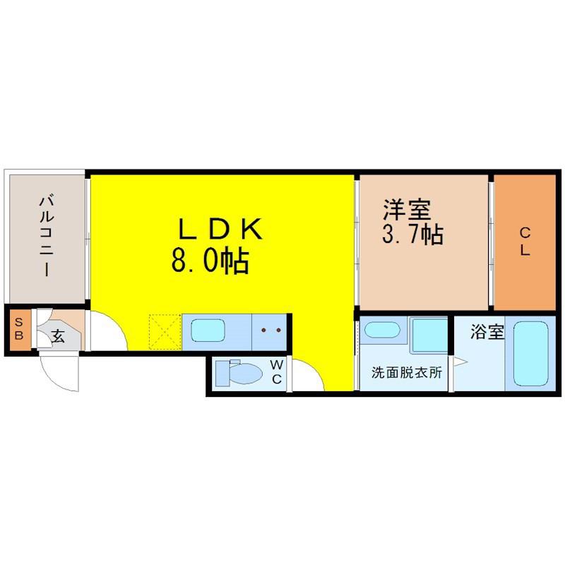 ハーモニーテラス八熊(1LDK/3階)の間取り写真