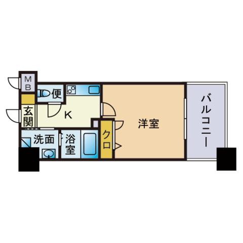 エンクレスト薬院Ⅲ(1K/6階)の間取り写真