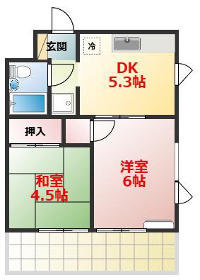 シャンロック湯本(2DK/2階)の間取り写真