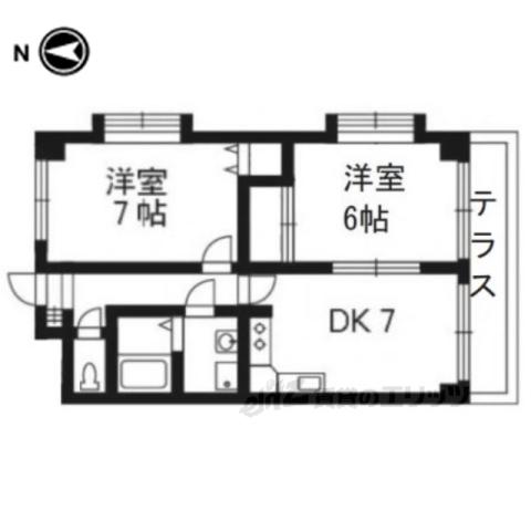 ラ・ルーチェ宝ヶ池(2DK/1階)の間取り写真