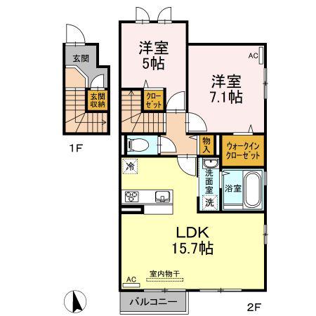 サン・フローラ II(2LDK/2階)の間取り写真