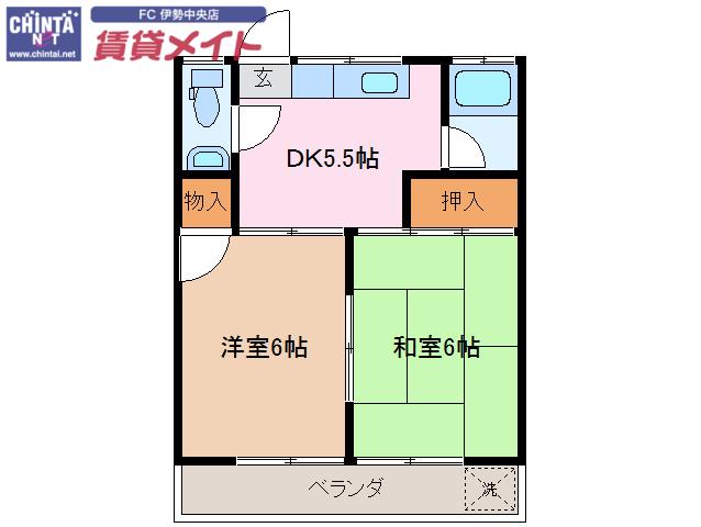 メゾンミヤマエ A(2DK/2階)の間取り写真