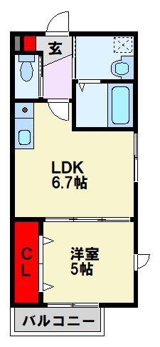 華里レジデンス(1DK/2階)の間取り写真