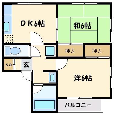 スイートエトワールII(2DK/2階)の間取り写真