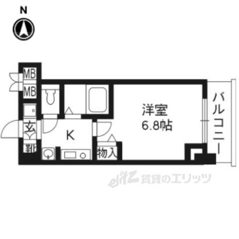 ベラジオ河原町御池(1K/2階)の間取り写真