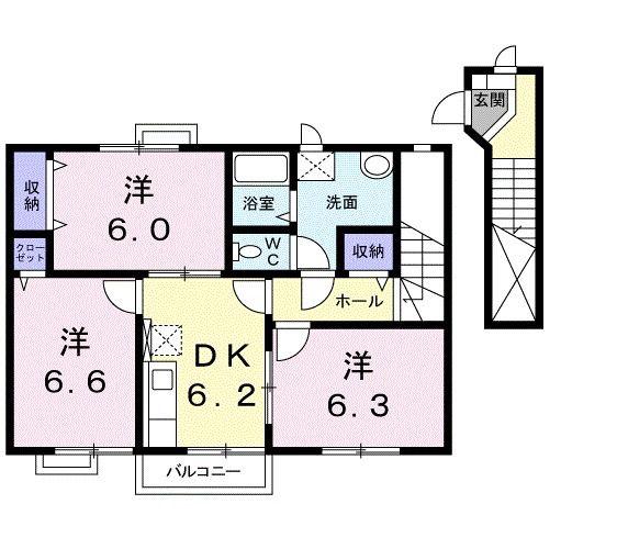 コートアヴェニュー A(3DK/2階)の間取り写真