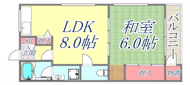 マンション幸(1LDK/4階)の間取り写真