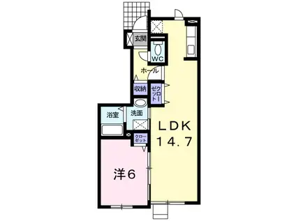 滝川市新町4丁目1LDKアパート(1LDK/1階)の間取り写真