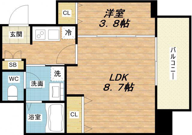 ヴィラ・セレーノ玉造本町(2K/13階)の間取り写真