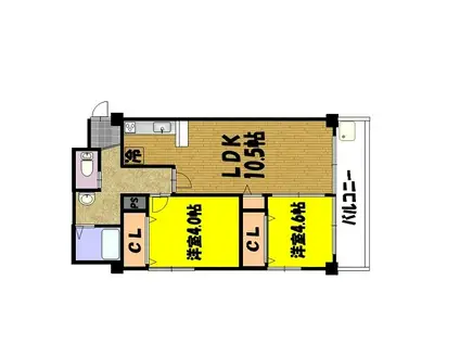 地下鉄名城線 黒川駅(愛知) 徒歩9分 5階建 築49年(2LDK/3階)の間取り写真
